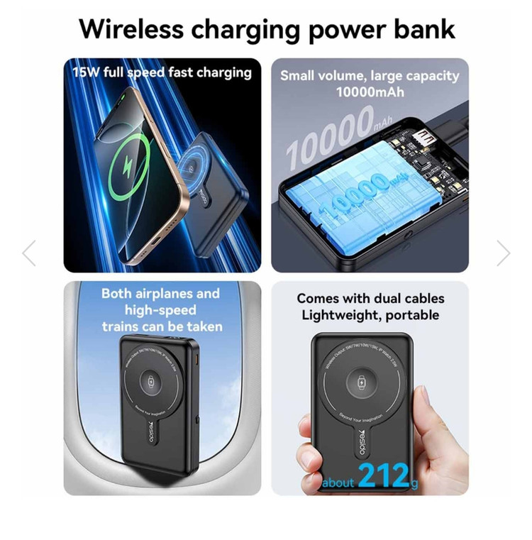 Yesido 10000mAh و فست شارژ )PD( پاوربانک وایرلس مدل 22.5 P72 - مشکی